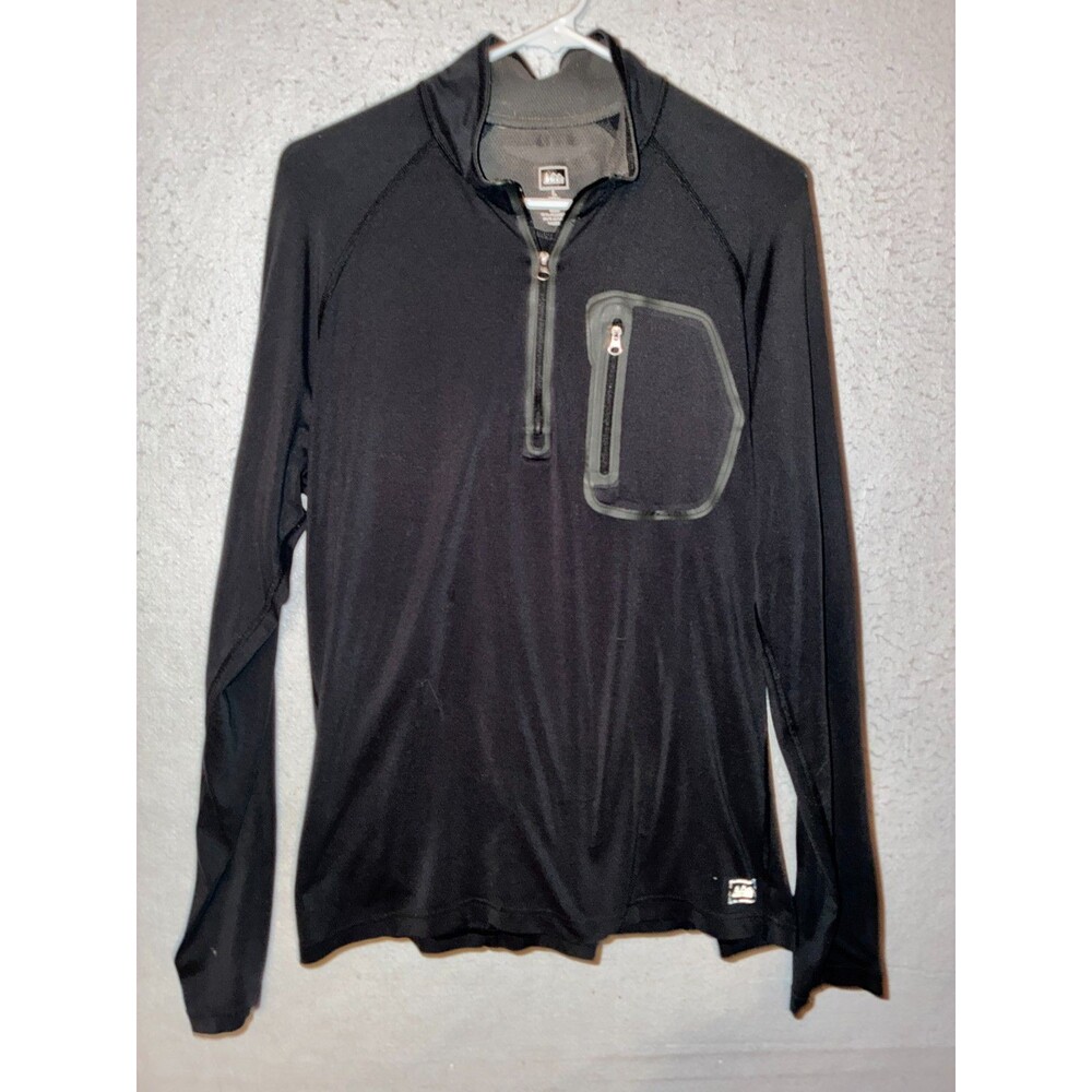 REI Pullover 1/4 Zip Long Sleeve Men's L Hiking/Walking Chest Pocket Mesh Black
